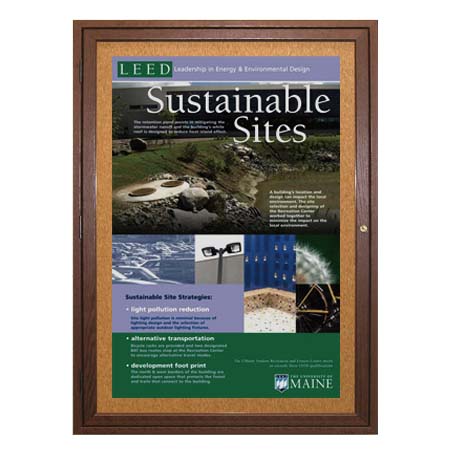 Indoor Wood Poster Display Cases | Single, Front Locking Cabinet Door with Cork Board 15 Sizes