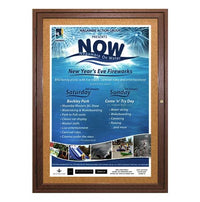Indoor Poster Wood Display Cases with LED Lights | Single Locking Door in 3 Hardwood Finishes, 12+ Sizes