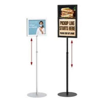 Adjustable 8.5x11 Pedestal Sign Holder with Round Steel Base and Quick Slide-In Frame Design