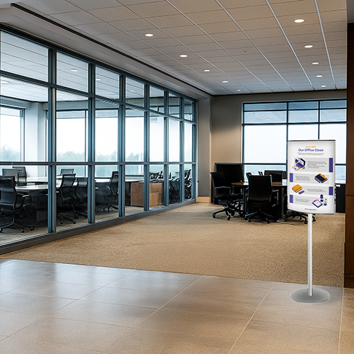 Stylish, Two-Sided Convex Sign Holder Poster Stand with Single Post | Display 22x28 Graphics | Height 66"