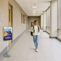 Stylish, Two-Sided Convex Sign Holder Poster Stand with Single Post | Display 22x28 Graphics | Height 66"