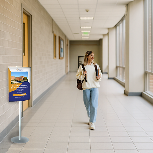 Stylish, Two-Sided Convex Sign Holder Poster Stand with Single Post | Display 22x28 Graphics | Height 66"