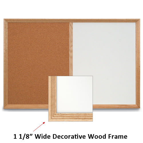 18x12 MAGNETIC WHITEBOARD / CORK COMBINATION HAS 1 1/8" WIDE DECORATIVE WOOD FRAME