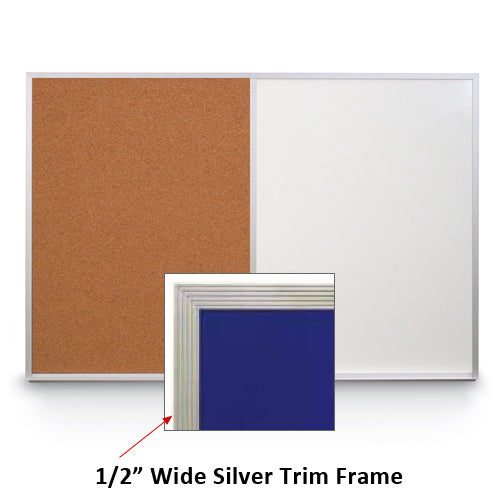 18x12 MAGNETIC WHITEBOARD / CORK COMBINATION HAS 1/2" WIDE SILVER TRIM FRAME