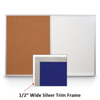 18x18 MAGNETIC WHITEBOARD / CORK COMBINATION HAS 1/2" WIDE SILVER TRIM FRAME