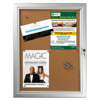 Enclosed Weatherproof Front Locking Cork Board 19x25 Holds up to (4) 8.5x11 Notices in a Silver Finish