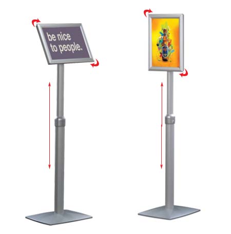 Adjustable 85x11 Rotating and Tilting Frame Sign Holder Silver Floor Stand  – Displays4Sale