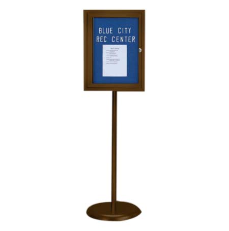 Indoor Enclosed EASY-TACK Board Floorstand 18 x 24 | Locking Cabinet on Bronze Pedestal Stand