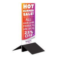 Triangle Clamp for Rigid Posters 12" Wide, Black Aluminum Base, Table Top, Counter Stand or Floor Sign