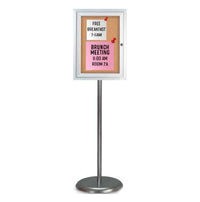 Indoor Enclosed Bulletin Board Floor Stand 18 x 24 | Pedestal Stand with Locking Display Case in Silver Finish