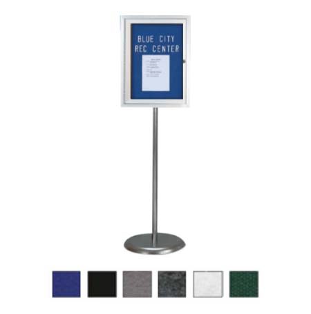 Indoor Enclosed EASY-TACK Board Floorstand 18 x 24 | Single Locking Door, Silver