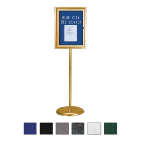 Indoor Enclosed EASY-TACK Board Floorstand 18 x 24 | Single Locking Door, Gold