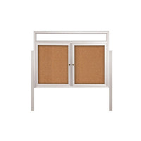 2-DOOR ILLUMINATED HEADER CORKBOARD 84" x 30" RADIUS EDGES WITH MITERED CORNERS (SHOWN IN SATIN SILVER)