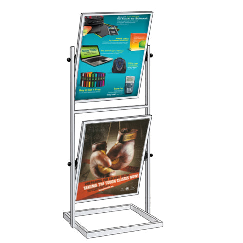 TWO TIER TILTED 22x28 SIGN FRAME SIGN STANDS (SHOWN in SILVER)