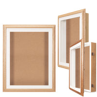 22 x 28 SwingFrame Designer Oak Wood Framed Cork Board Display Case 4" Deep