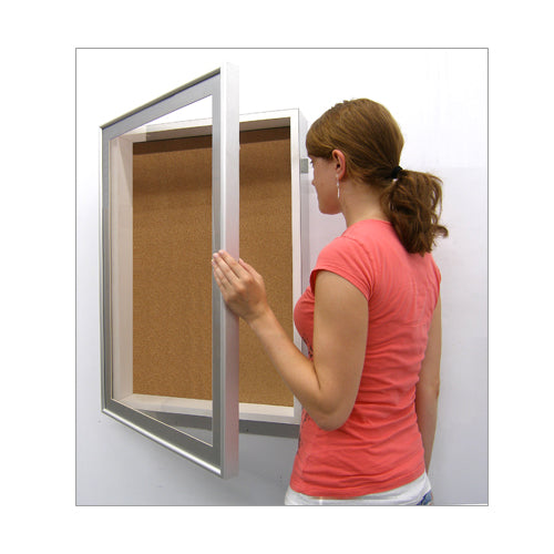 Enclosed Cork Shadow Box Swings Open with our patented Hinge & Gravity Lock System
