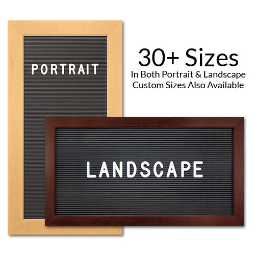 Open Face Wide Wood Framed Access Letterboards 24 x 36 Can be Ordered in Portrait or Landscape Grooved Board Orientation.