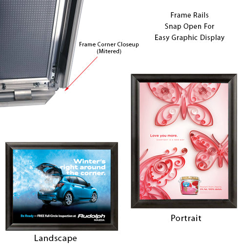 24 x 48 Snap Frame with Mitered Corners Wall Mounts in Portrait or Landscape Position