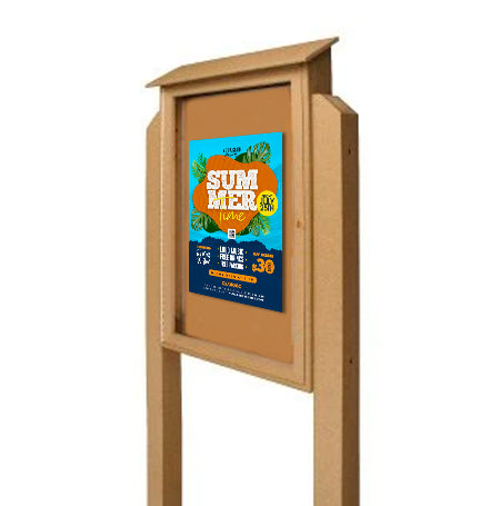 27x39 Outdoor Message Center with Posts and Cork Board Wall Mounted - LEFT Hinged