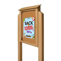 27x41 Outdoor Message Center with Posts and Cork Board Wall Mounted - LEFT Hinged