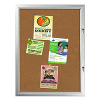 Enclosed Weatherproof Front Locking Cork Board 28x38 Holds up to (9) 8.5x11 Notices in a Silver Finish