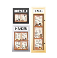 Outdoor Enclosed Menu Cases with Header for 8 1/2" x 11" Portrait Menu Sizes