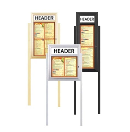 Outdoor Enclosed Menu Cases with Header, Lights and Legs for 8 1/2" x 14" Portrait Menu Sizes