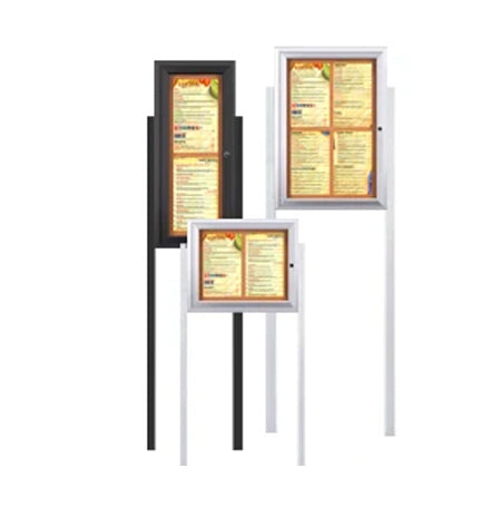 Outdoor Enclosed Menu Cases with Lights and Leg Posts for 8 1/2" x 14" Portrait Menu Sizes