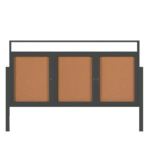 3-DOOR ILLUMINATED HEADER CORKBOARD 72" x 24" RADIUS EDGES WITH MITERED CORNERS (SHOWN IN BLACK)