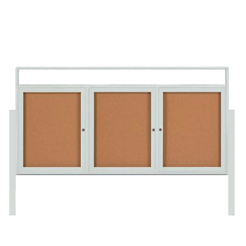 3-DOOR ILLUMINATED HEADER CORKBOARD 72" x 30" RADIUS EDGES WITH MITERED CORNERS (SHOWN IN SATIN SILVER)