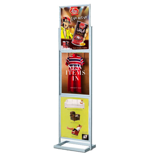 THREE TIER SIGN HOLDER POSTER STAND (SHOWN in SILVER)