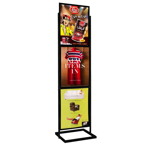 THREE TIER SIGN HOLDER POSTER STAND (SHOWN in BLACK)