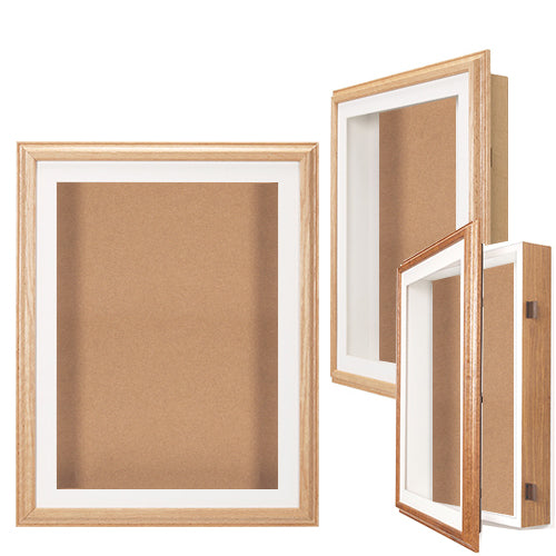 30x30 SwingFrame Designer Oak Wood Framed Cork Board Display Case 2" Deep