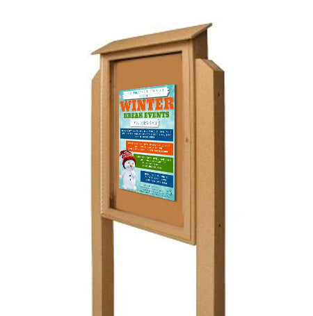 30x30 Outdoor Message Center with Posts and Cork Board Wall Mounted - LEFT Hinged