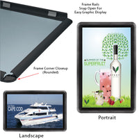 30 x 40 Snap Frame with Rounded Corners can be Wall Mounted in Portrait or Landscape Position