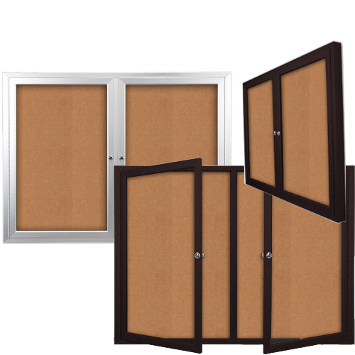 48 x 48 INDOOR Enclosed Bulletin Cork Board, 2 Door Display Case with Four Metal Finishes