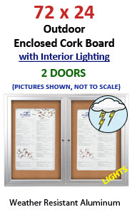72x24 Outdoor Lighted Bulletin Boards 2-Door