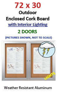 72x30 Outdoor Lighted Bulletin Boards 2-Door