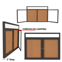 72" x 36" Enclosed Indoor Bulletin Boards with Header & Lights (Multiple Doors)