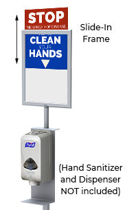 8.5x11 Pedestal Sign Holder with Hand Sanitizer Rack (Slide-In Design)