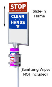 8.5x11 Pedestal Sign Holder with Sanitizing Wipe Holder (Slide-In Design)