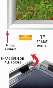 8.5x11 Mitered Corners Snap Frame with 1" Wide Silver Sign Frame Profile