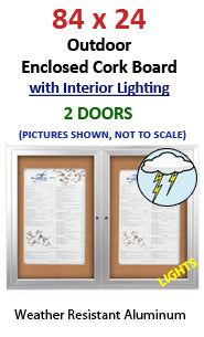 84x24 Outdoor Lighted Bulletin Boards 2-Door