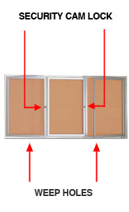 84 x 48 Enclosed Cork Bulletin Board, Indoor Wall Mount 3-Door Display Case in 4 Metal Cabinet Finishes