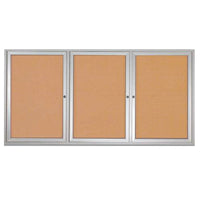 96 x 24 Indoor Enclosed Bulletin Cork Boards 3 Door Metal Display Case