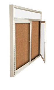 Lockable Indoor Bulletin Board 2 Door with Lights and Personalized Header