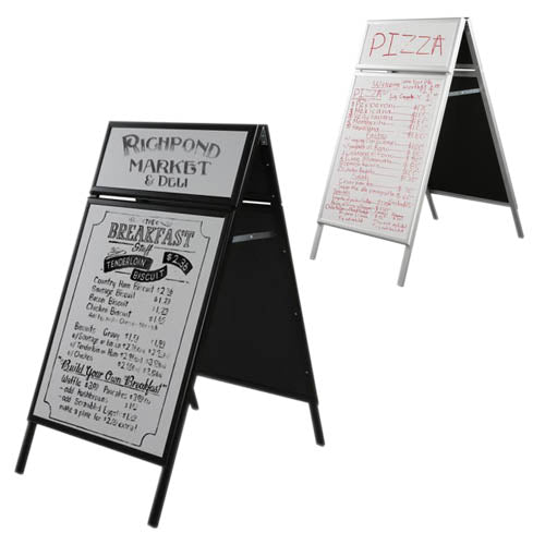 T-Sign Snap Open Aluminum A-Frame Sidewalk Sign for 24 x 36 Poster, Includes White Dry Erase Surface - Double Sided Sandwich Boards for Indoor and