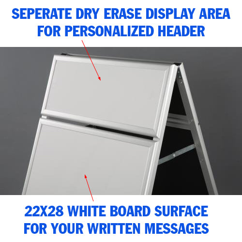A-Board Dry Erase Whiteboard with Header Sidewalk Sign Holders in Black or  Silver Finish – Displays4Sale