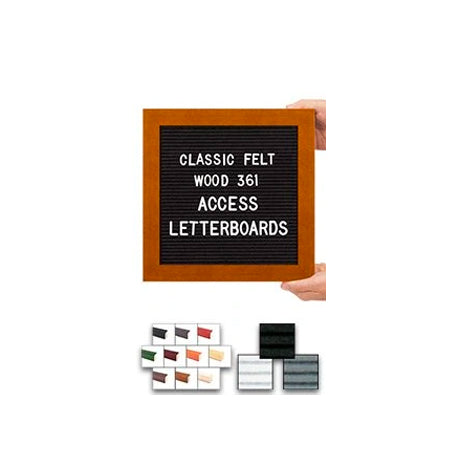 Access Letterboard | Open Face 12x12 Wood Framed Felt Letter Boards in Black, Grey, or White Felt Letter Board Colors Plus 10 Classic Wood 361 Frame Finishes
