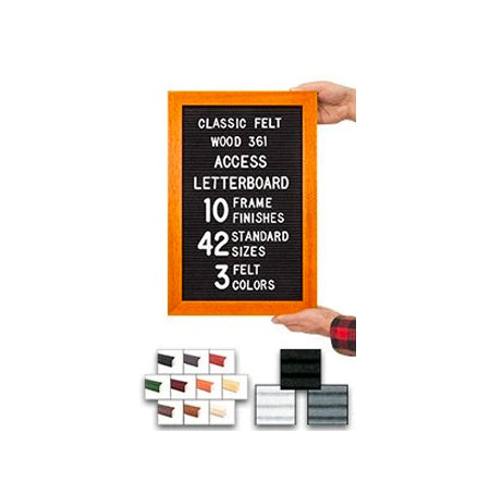 Access Letterboard | Open Face 12x18 Wood Framed Felt Letter Boards in Black, Grey, or White Felt Letter Board Colors Plus 10 Classic Wood 361 Frame Finishes